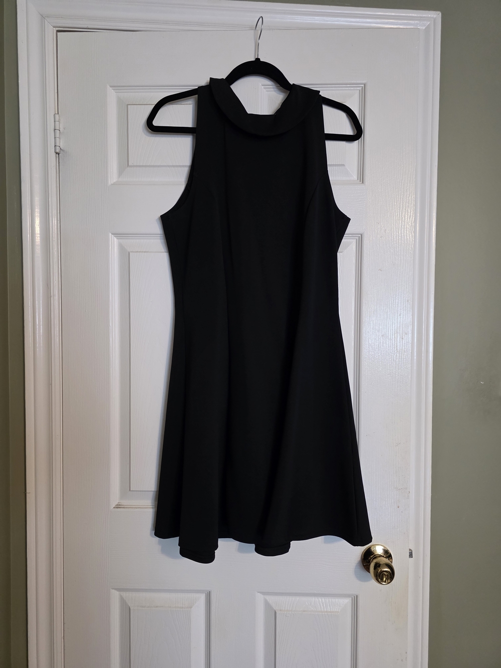Sleeveless Black Fit-and-Flare Dress with Mock Collar